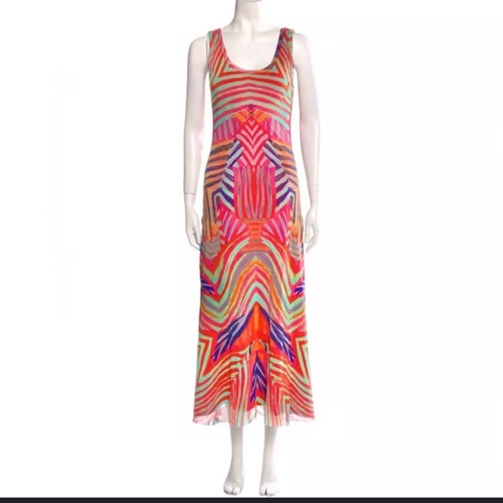 Rare vintage mesh maxi fuzzi Gaultier print dress multi colored boho y2k fall